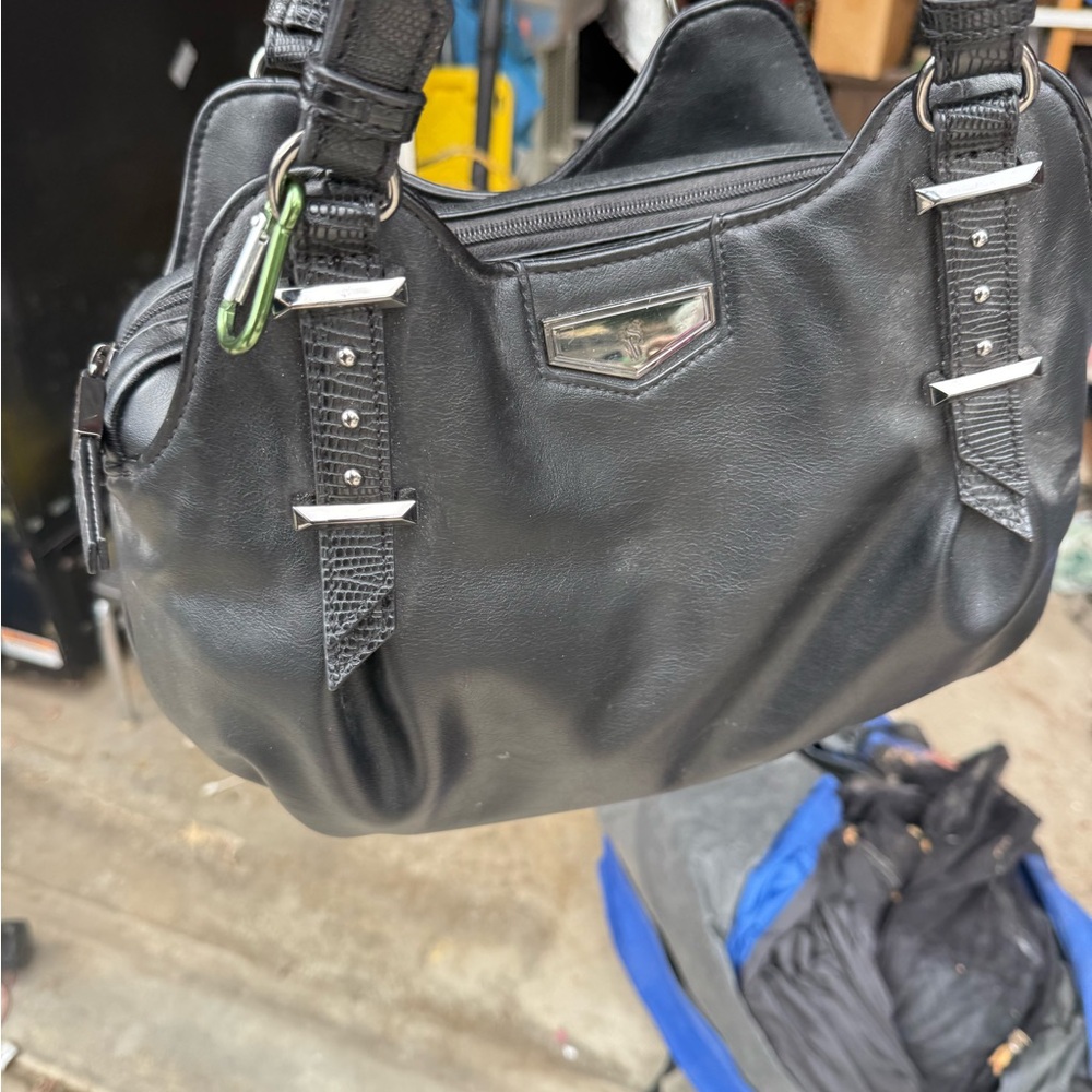 Black Leather Handbag with Silver Accents